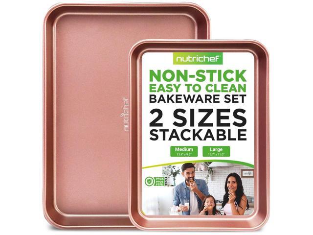 NutriChef 2-Piece Nonstick Cookie Sheet Baking Pan Set - Deluxe Carbon Steel Baking Trays with Metallic Coating - NC2TRRG