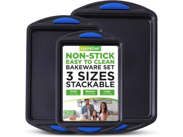 Photos - Bakeware NutriChef 3pc Nonstick Carbon Steel Cookie Pan Set - Blue Silicone Handles  NCBK3S(NCBK3S)