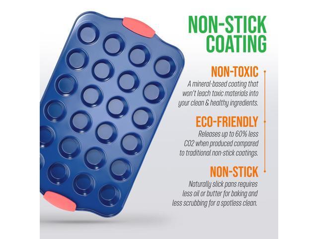 NutriChef 24-Cup Nonstick Muffin Pan Blue Coating, Red Silicone Handles - BKNCSBSBL10MUFP