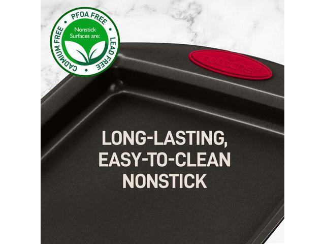 NutriChef 2pc Nonstick Carbon Steel Baking Pan Set Black Coating, Red Silicone Handles - NCRL2SBLK