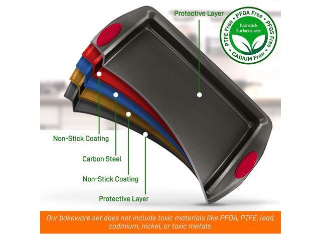 NutriChef 2pc Nonstick Carbon Steel Baking Pan Set Black Coating, Red Silicone Handles - NCRL2SBLK