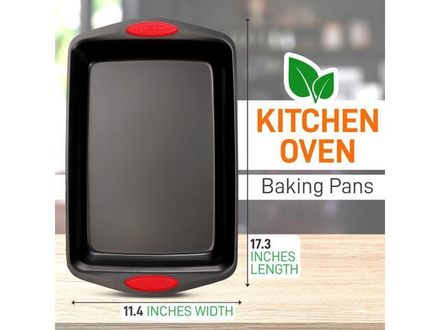 NutriChef 2pc Nonstick Carbon Steel Baking Pan Set Black Coating, Red Silicone Handles - NCRL2SBLK