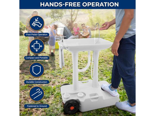 SereneLife Portable Handwash Sink - Mobile Foot-Pump Water Faucet Washing Station, 7+ Gal. Capacity, Includes Soap Dispenser & Drain Hose