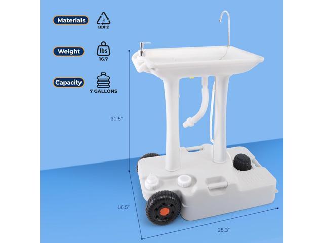 SereneLife Portable Handwash Sink - Mobile Foot-Pump Water Faucet Washing Station, 7+ Gal. Capacity, Includes Soap Dispenser & Drain Hose