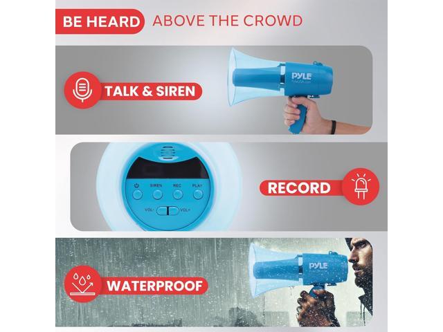 Pyle 30W Megaphone Siren Bullhorn Speaker Waterproof, Rechargeable, Portable - PMP79WLTB (Transparent Blue)