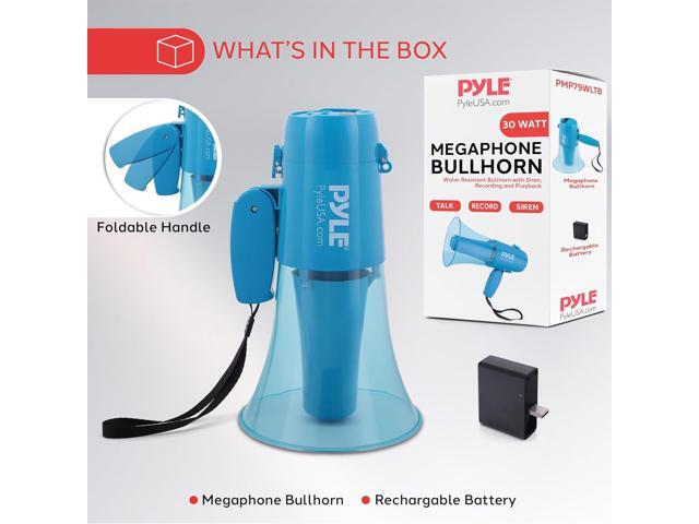 Pyle 30W Megaphone Siren Bullhorn Speaker Waterproof, Rechargeable, Portable - PMP79WLTB (Transparent Blue)