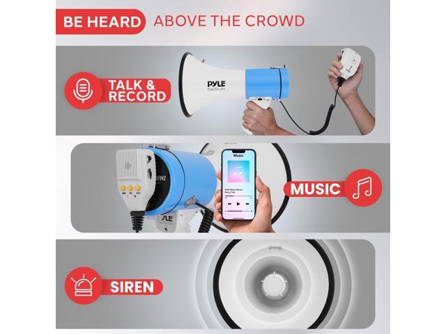 Pyle 50W Portable Megaphone Bullhorn Aux/MP3 Input, Siren, Music, Whistle, 60-Second Recording - PMPRA515WHI (White)