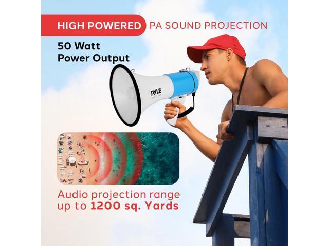 Pyle 50W Portable Megaphone Bullhorn Aux/MP3 Input, Siren, Music, Whistle, 60-Second Recording - PMPRA515WHI (White)