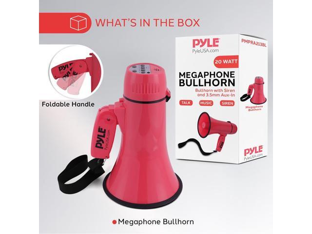 Pyle 20W Portable Megaphone Bullhorn Aux/MP3 Input, Siren, Music, Whistle, 60-Second Recording - PMPRA213RD (Red)
