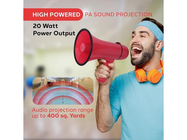 Pyle 20W Portable Megaphone Bullhorn Aux/MP3 Input, Siren, Music, Whistle, 60-Second Recording - PMPRA213RD (Red)