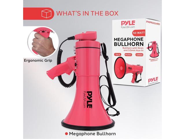 Pyle 50W Portable Megaphone Bullhorn Aux/MP3 Input, Siren, Music, Whistle, 60-Second Recording - PMPRA514RD (Red)