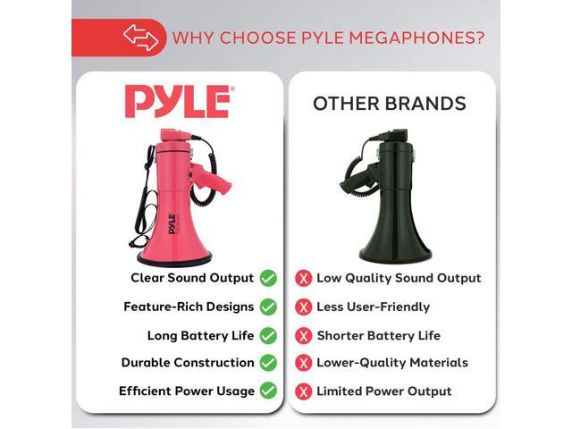 Pyle 50W Portable Megaphone Bullhorn Aux/MP3 Input, Siren, Music, Whistle, 60-Second Recording - PMPRA514RD (Red)