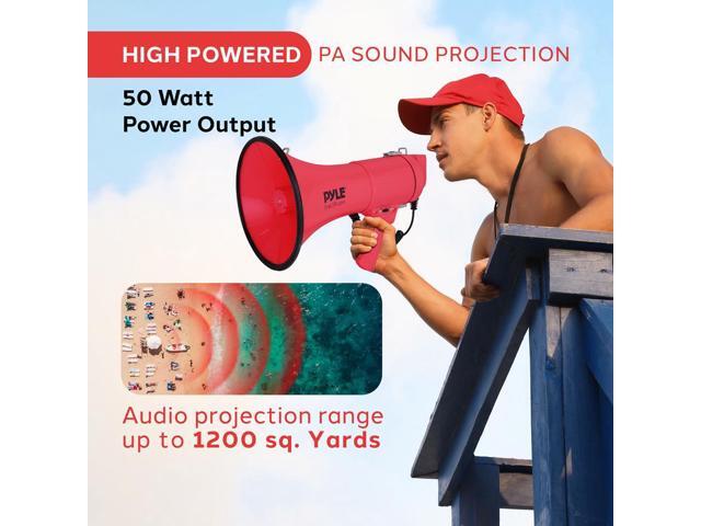 Pyle 50W Portable Megaphone Bullhorn Aux/MP3 Input, Siren, Music, Whistle, 60-Second Recording - PMPRA514RD (Red)