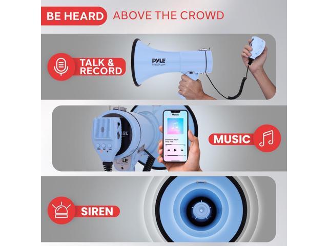 Pyle PMPRA514BL Portable Speaker Bullhorn Megaphone with Siren, 50-Watt, Aux Input, Blue