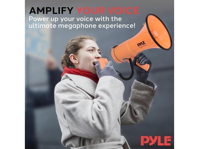 Pyle PMPRA514OR Portable Speaker Bullhorn Megaphone with Siren, 50-Watt, Aux Input, Orange