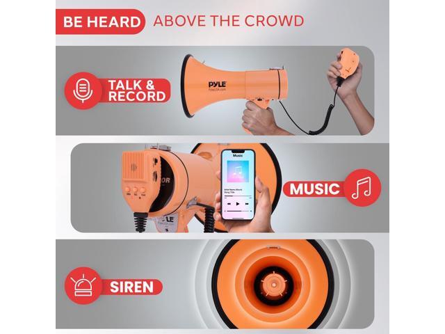 Pyle PMPRA514OR Portable Speaker Bullhorn Megaphone with Siren, 50-Watt, Aux Input, Orange