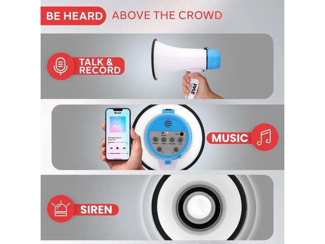 Pyle PMPRA214WHI Portable Speaker Bullhorn Megaphone with Siren, 20-Watt, Aux Input, White