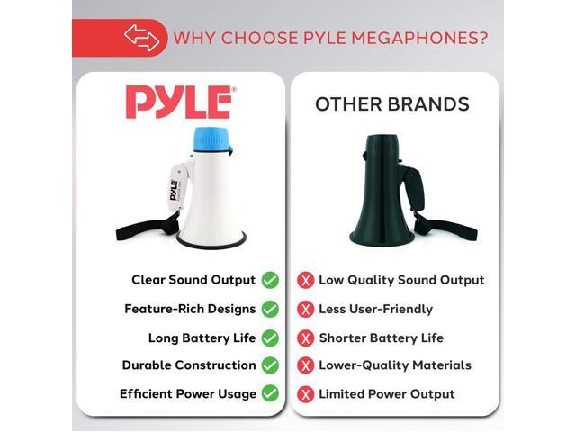 Pyle PMPRA214WHI Portable Speaker Bullhorn Megaphone with Siren, 20-Watt, Aux Input, White