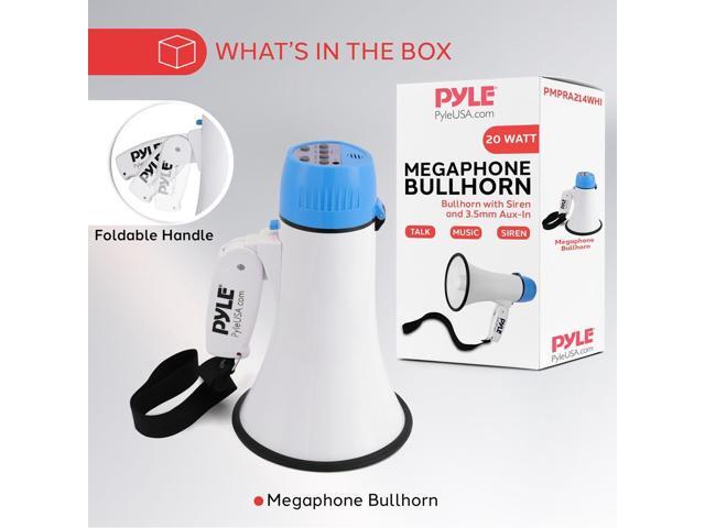 Pyle PMPRA214WHI Portable Speaker Bullhorn Megaphone with Siren, 20-Watt, Aux Input, White
