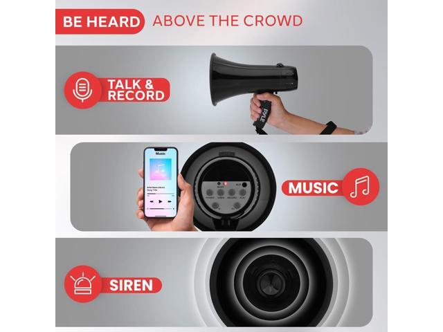 Pyle PMPRA213BK Portable Speaker Bullhorn Megaphone with Siren, 20-Watt, Aux Input, Black