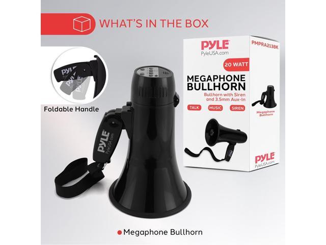 Pyle PMPRA213BK Portable Speaker Bullhorn Megaphone with Siren, 20-Watt, Aux Input, Black
