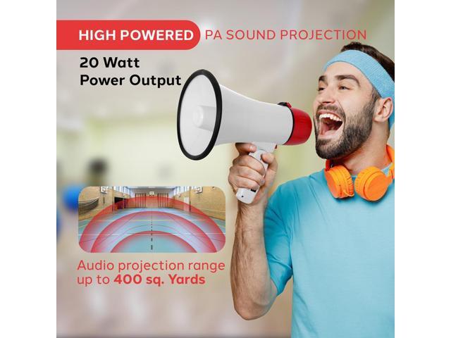 Pyle PMPRA213WHI Portable Speaker Bullhorn Megaphone with Siren, 20-Watt, Aux Input, White