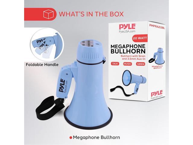 Pyle PMPRA213BL Portable Speaker Bullhorn Megaphone with Siren, 20-Watt, Aux Input, Blue