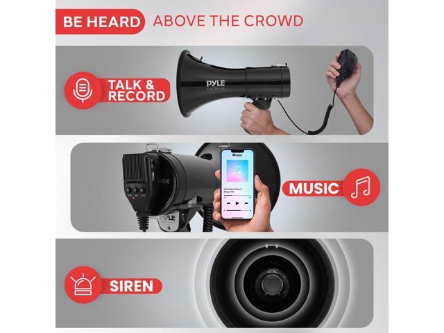 Pyle PMPRA514BK Portable Speaker Bullhorn Megaphone with Siren, 50-Watt, Aux Input, Handheld Mic, Black