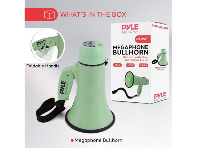 Pyle PMPRA213GR Portable Speaker Bullhorn Megaphone with Siren, 20-Watt, Aux Input, Green