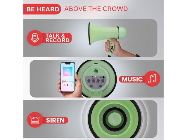 Pyle PMPRA213GR Portable Speaker Bullhorn Megaphone with Siren, 20-Watt, Aux Input, Green