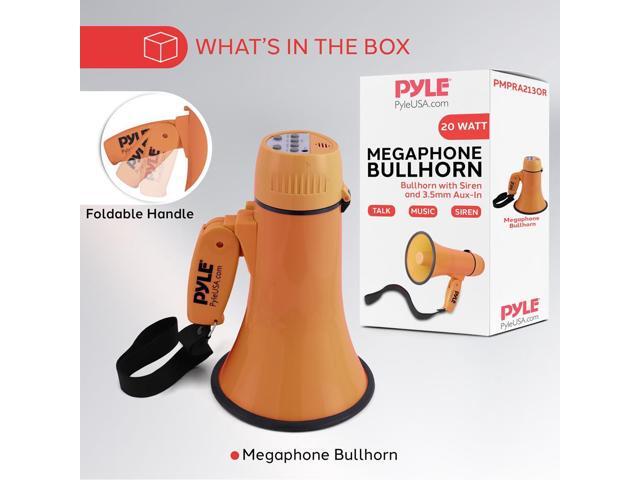 Pyle PMPRA213OR Portable Speaker Bullhorn Megaphone with Siren, 20-Watt, Aux Input, Orange