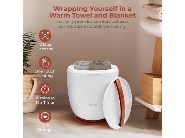 SereneLife SLTLWS350 Bucket Towel Warmer, Adjustable Timer, 12L Capacity, LED Indicator, Cherry