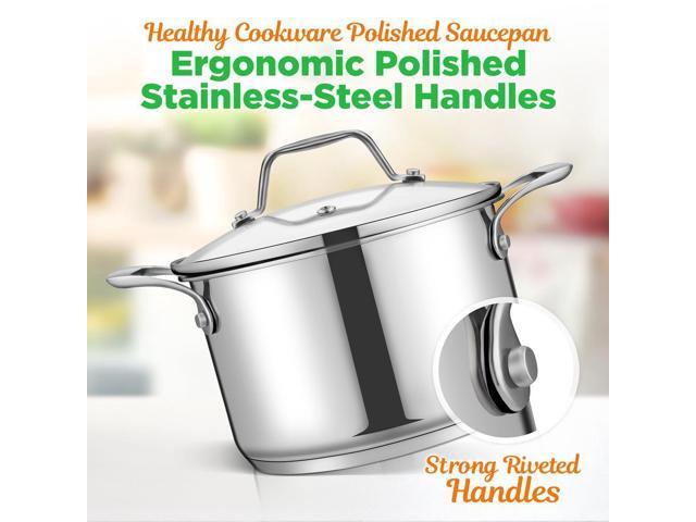 NutriChef NCSP3 Stainless Steel Cookware Soup Pot, 3 Quart, Heavy Duty Induction Pot with Lid