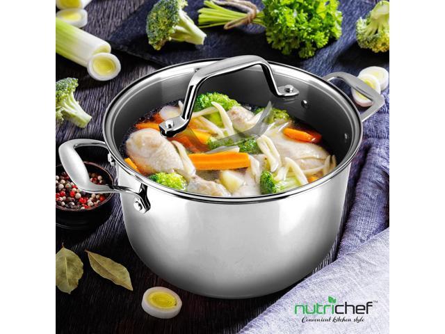 NutriChef NCSP3 Stainless Steel Cookware Soup Pot, 3 Quart, Heavy Duty Induction Pot with Lid