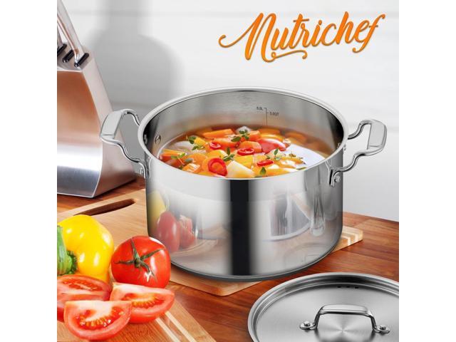 NutriChef NCSPT5Q Stainless Steel Cookware Stockpot, 5 Quart, Heavy Duty Induction Pot with Lid