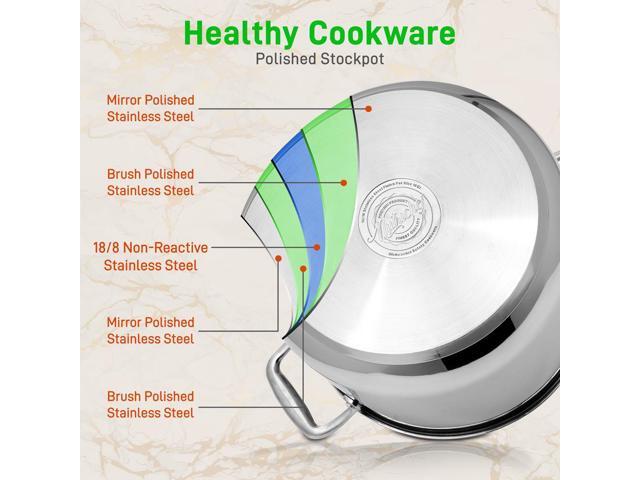 NutriChef NCSP8 Stainless Steel Cookware Stockpot, 8 Quart, Heavy Duty Induction Pot with Lid