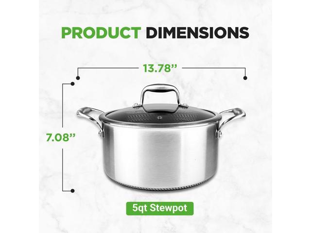 NutriChef NC3PCAS Stainless Steel Stew Pot with Glass Lid, 5 Quart, Triply Stainless Steel Cookware with DAKIN Etching Non-Stick Coating