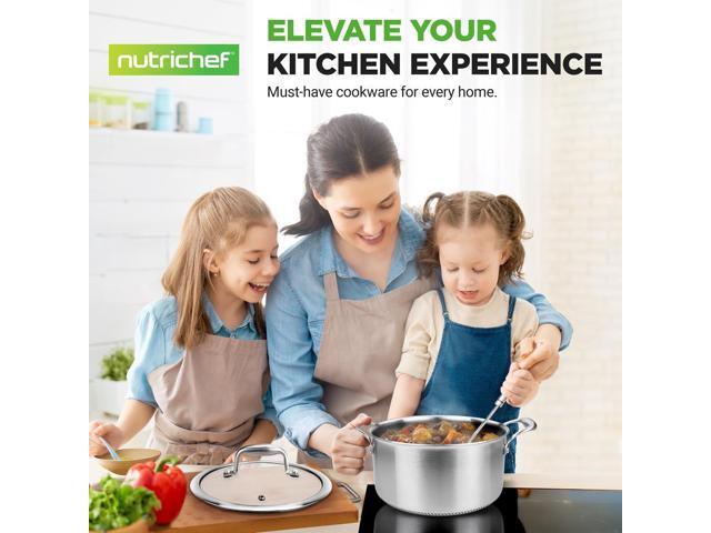 NutriChef NC3PCAS Stainless Steel Stew Pot with Glass Lid, 5 Quart, Triply Stainless Steel Cookware with DAKIN Etching Non-Stick Coating