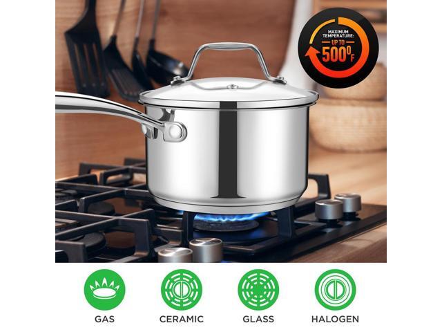 NutriChef NCSP2 Stainless Steel Cookware Saucepan, 2 Quart, Heavy Duty Induction Pot with Lid