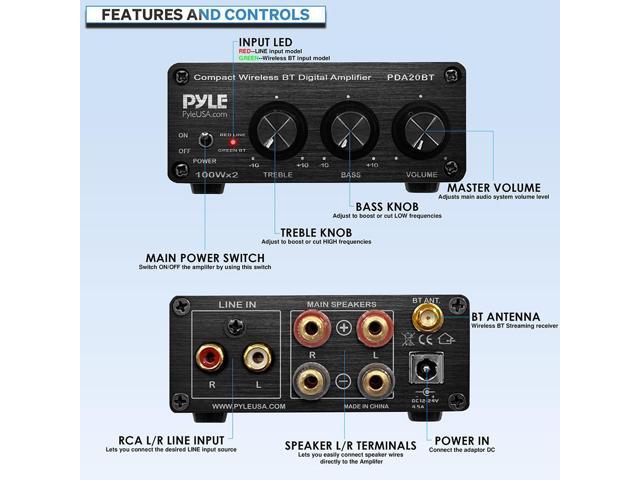 Pyle PDA20BT - Desktop Audio Amplifier - Compact Mini Blue Series Stereo Power Amplifier (2 x 100 Watt MAX) - image 4