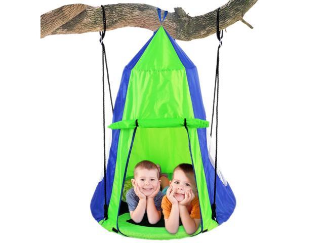 SereneLife Kids Adjustable Tent Rope Swing Kit - SLSWNG350 - 40' Saucer Seat - Blue