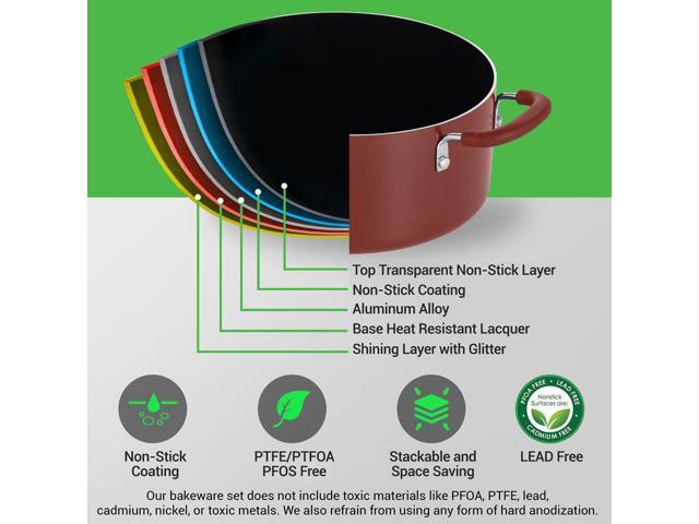 NutriChef 5-Quart Non-Stick Casserole with Lid - Brown, Stylish Kitchen Cookware, Foldable Knob, Induction Safe