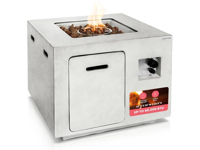 SereneLife 40,000 BTU Propane Gas Fire Pit Table - 30' Square, Outdoor Patio Fire Pit with Cover & Lava Rock