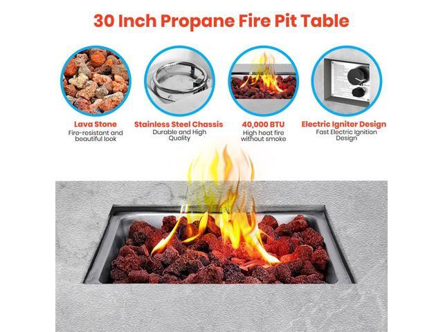 SereneLife 40,000 BTU Propane Gas Fire Pit Table - 30' Square, Outdoor Patio Fire Pit with Cover & Lava Rock