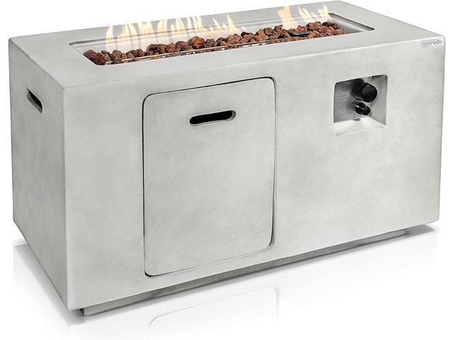 SereneLife 50,000 BTU Propane Gas Fire Pit Table - Square, Stainless Steel Burner, Lava Rock Set, with PVC Cover for Outdoor Use