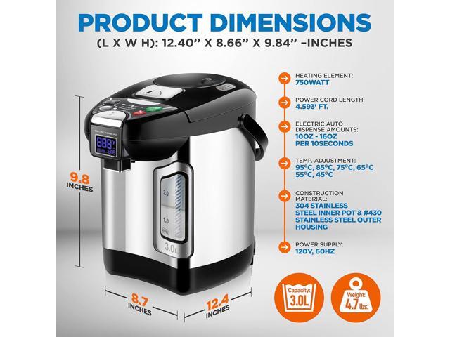 NutriChef 3L Digital Hot Water Dispenser - Instant Water Boiler, Adjustable Temperature, Auto Dispense Safety Lock