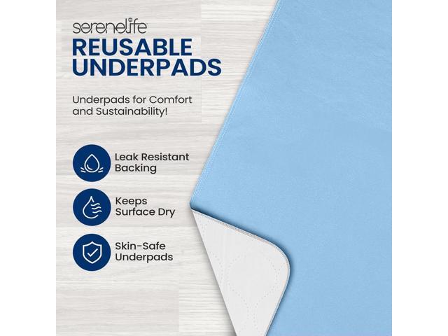SereneLife Reusable Underpads - Incontinence Pads, Super Absorbent Protection for Pets, Kids, and Adults, Bed Covers, Puppy Training (Matte Blue)