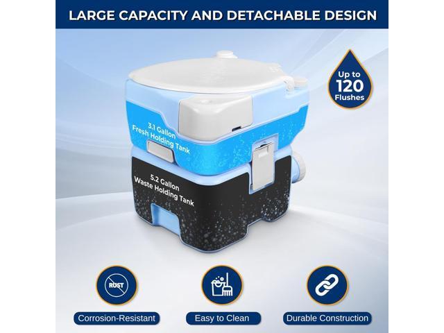 SereneLife 20L Portable Toilet with Extra Large Seat, Hand Sprayer, Funnel & Phone Holder Indoor/Outdoor Use (Moonwhite)