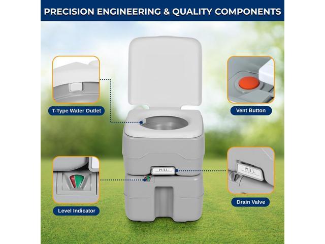 SereneLife 20L Outdoor Portable Toilet with Piston Pump, Waste Tank, Carry Bag & Level Indicator - Gray