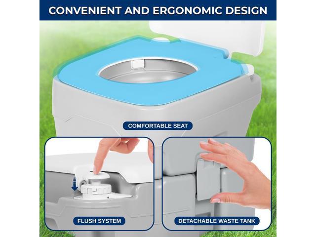 SereneLife 20L Outdoor Portable Toilet with Piston Pump, Waste Tank, Carry Bag & Level Indicator - Gray